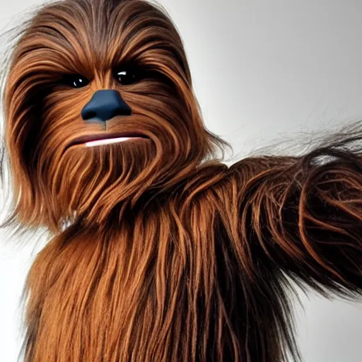 Image similar to chewbacca as a fashion model, instagram selfie, hidden product advertisement