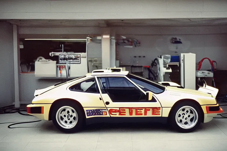 Image similar to A single 1985 Vector W8 Twin Turbo 911 BMW M1 Bronco inside of a car wash, ektachrome photograph, volumetric lighting, f8 aperture, cinematic Eastman 5384 film