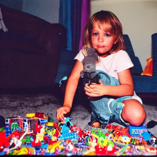 Prompt: alex jones playing with toys, cinestill, 800t, 35mm, full-HD