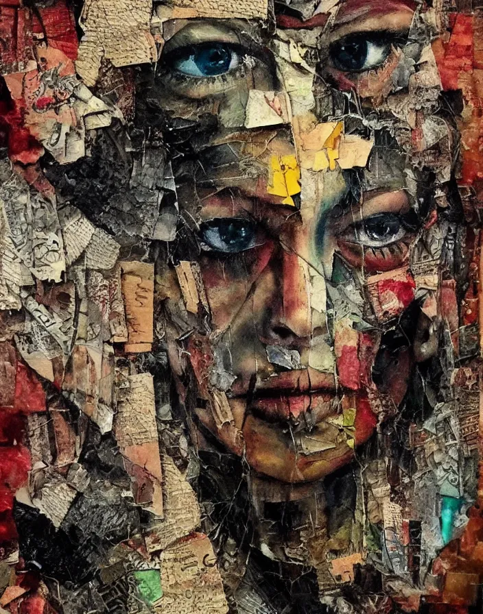 Prompt: do what you will detailed analogue mixed media collage with canvas texture in style of contemporary art, punk art, hyperrealistic beautiful face, photorealistic, expressionism, masterpiece, perfect composition, spectacular quality, intricate oil details, torn paper edges, glass