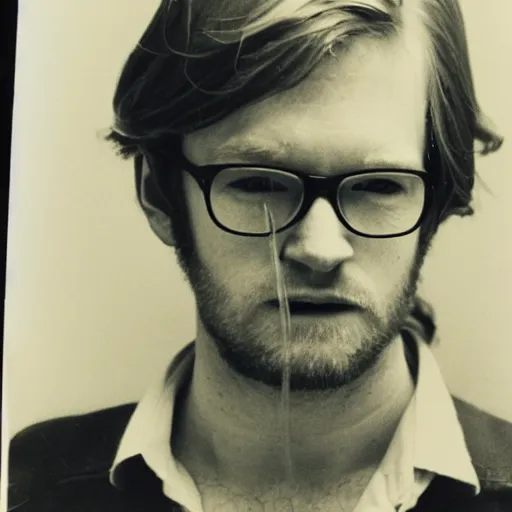Prompt: donal gleeson with a book, 7 0 - s, polaroid photo, by warhol,