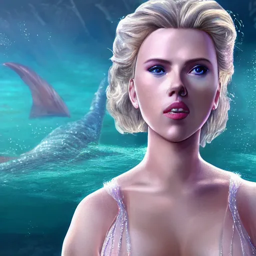 Image similar to scarlett johansson in a mermaid outfit fantasy, highly detailed face, 8 k