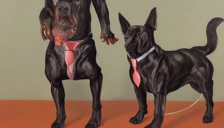 Prompt: a muscular humanoid dog in a suit, oil painting