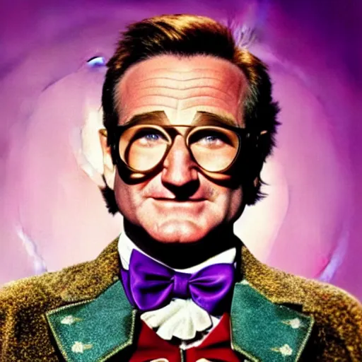 Image similar to stunning awe inspiring robin williams as willy wonka, movie still 8 k hdr atmospheric lighting