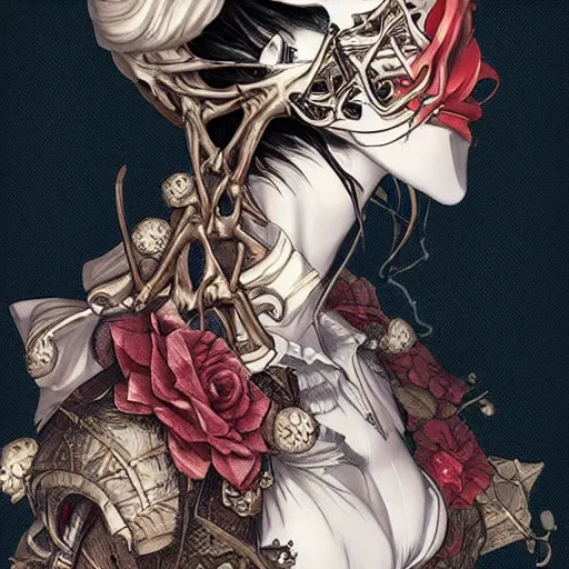 Image similar to anime manga skull young woman skeleton, snow white, unreal engine, intricate, elegant, highly detailed, digital art, art by JC Leyendecker and sachin teng