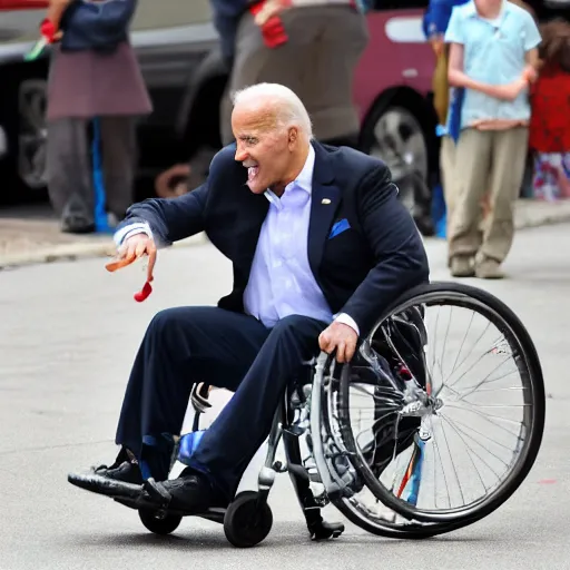 Image similar to obese joe biden sitting in a wheelchair, licking icecream