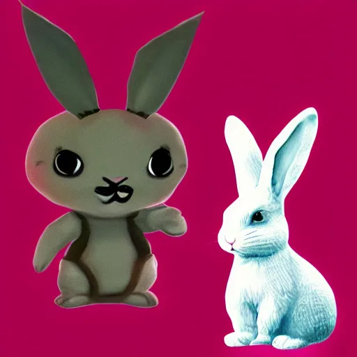 Image similar to a cute bunny fighting against the biggest demon of all time