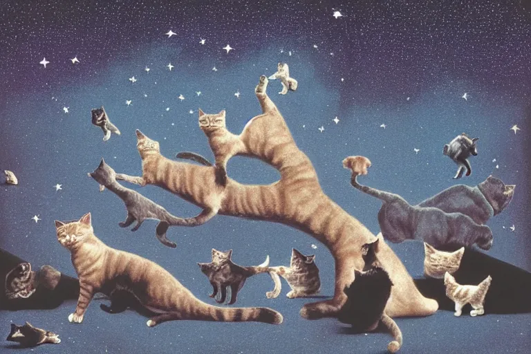 Prompt: night starry sky full of cats, by storm thorgerson