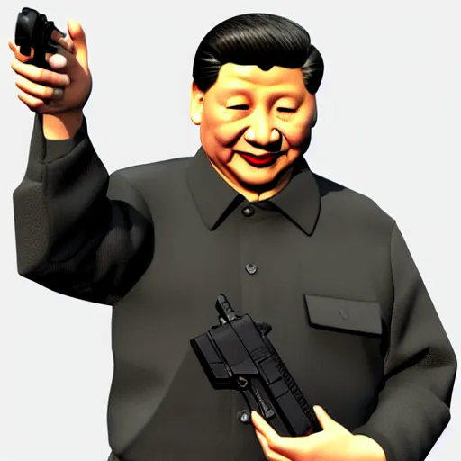 Prompt: Xi Jinping holding Glock-18 in his right hand, 3D Render