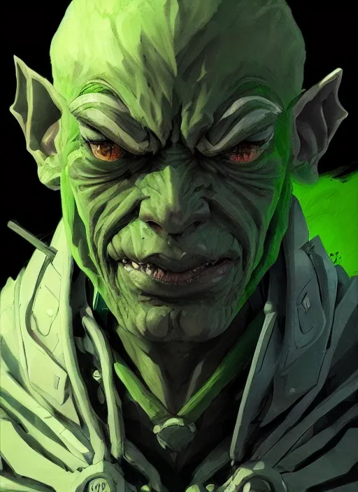 portrait of a green skin handsome goblin engineer with | Stable Diffusion