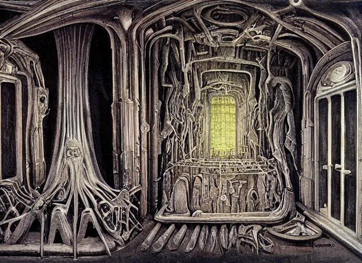 Prompt: a room by h. r. giger