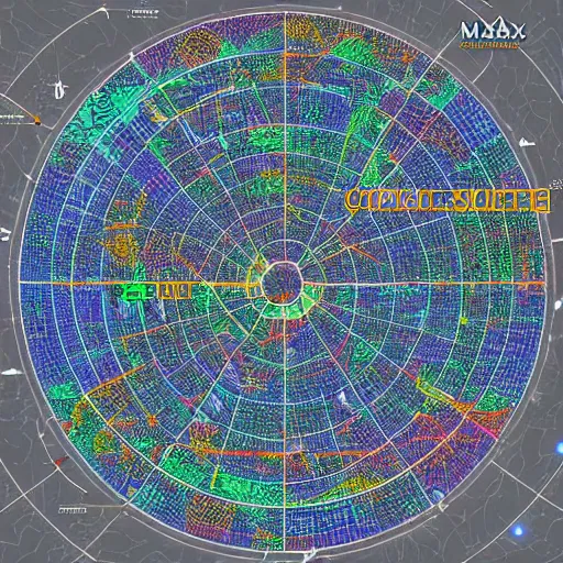 Image similar to very detailed GIS map of cosmic ancient high technology cities, avoid symmetry, broken google maps, open street maps, maxar, astral, 8K, cinematic, generative art, antialiasing, total eclipse, microbiology, circuit, psychic, octane