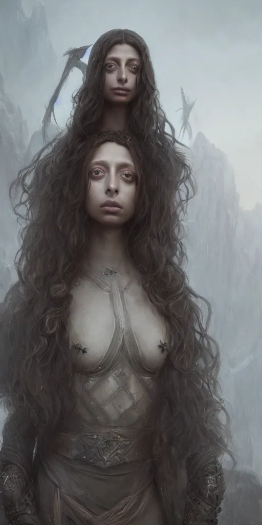 Image similar to angela sarafyan, fame of thrones masterpiece by edgar maxence and ross tran and michael whelan, gustav dore, 8 k, octane render