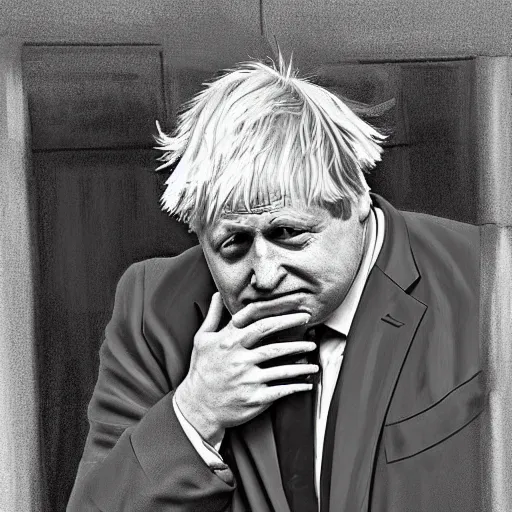 Image similar to Boris Johnson digital painting crying on the naughty step outside downing street 10 with a pool of tears under him, 8k, perfect lighting, high contrast, wide-angle, Nikon mirrorless, sad, brexit, flickr, WLOP