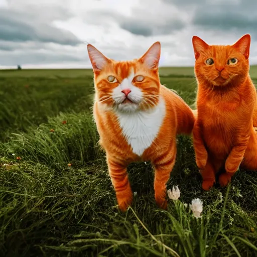 Image similar to two orange tabby cats frolicking in a field of clouds