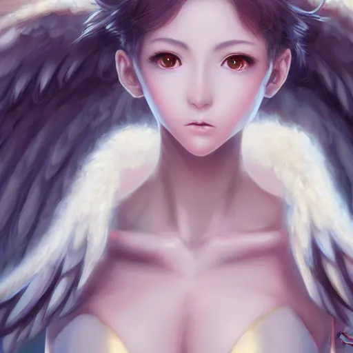 Image similar to an oil painting of a beautiful anime girl with angel wings, by artgerm, hd, hdr, ue 5, ue 6, unreal engine 5, cinematic 4 k wallpaper, 8 k, ultra detailed, high resolution, artstation, award winning