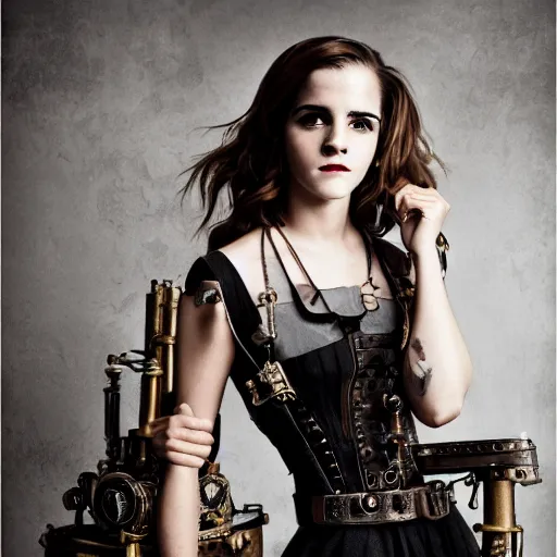 Prompt: emma watson, steampunk style, studio portrait photo, 50mm lens