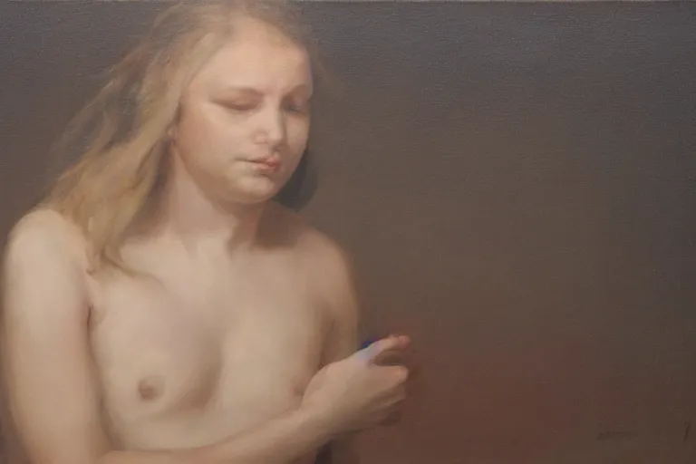 Image similar to 'adequately informed sadness', Oil on Linen, private collection, masterpiece