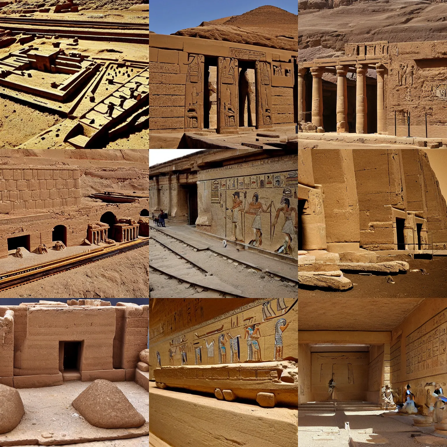 Prompt: An ancient Egyptian train station, made from sandstone