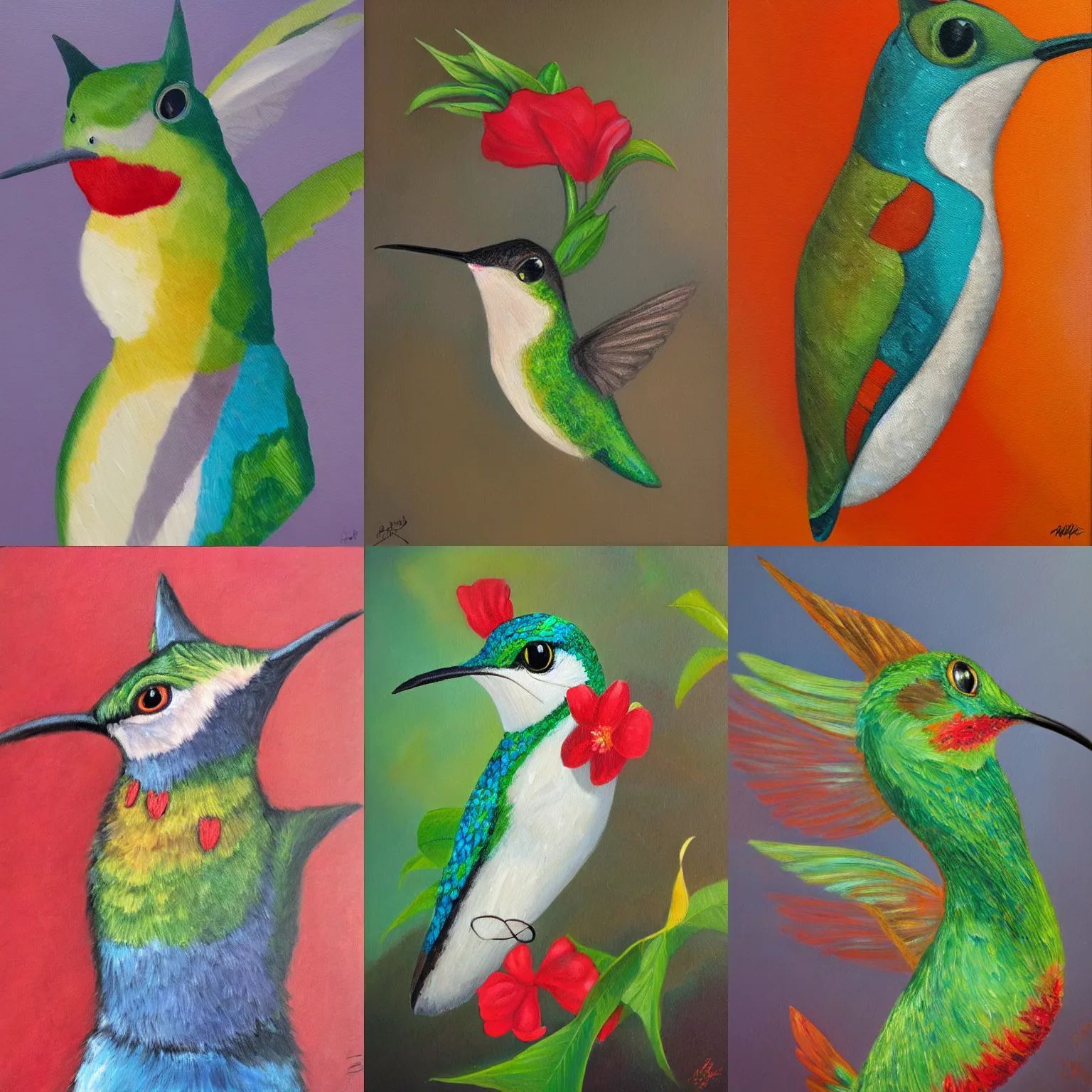 Prompt: portrait of a stylized hybrid cat hummingbird, oil painting