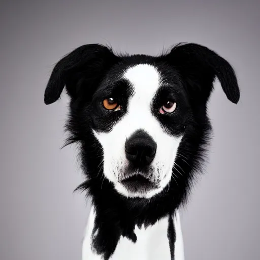 Image similar to black metal dog with corpse paint, studio photography