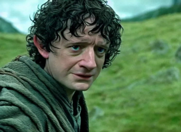 Image similar to film still of bernie sanders as frodo in lord of the rings movie, 8 k