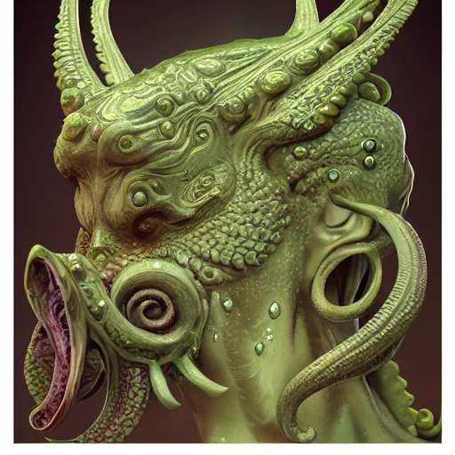 Image similar to a ancient cthulhu goddess, fantasy, intricate, highly detailed, artstation, zbrush, concept art, smooth, octane render sharp focus, full color