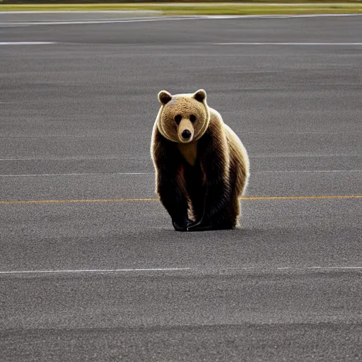 Prompt: a bear on a runway