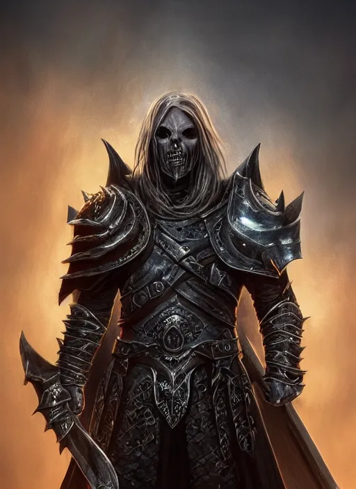 Prompt: death knight, ultra detailed fantasy, elden ring, realistic, dnd character portrait, full body, dnd, rpg, lotr game design fanart by concept art, behance hd, artstation, deviantart, global illumination radiating a glowing aura global illumination ray tracing hdr render in unreal engine 5