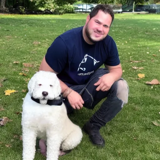 Prompt: james corbin posing with a dog