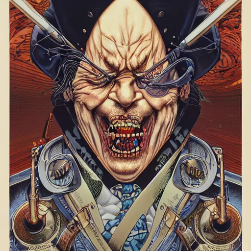 Image similar to portrait of crazy grumpy captain, symmetrical, by yoichi hatakenaka, masamune shirow, josan gonzales and dan mumford, ayami kojima, takato yamamoto, barclay shaw, karol bak, yukito kishiro