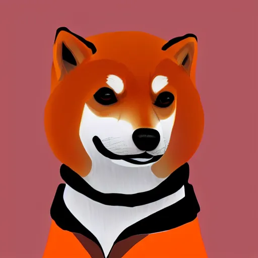 A shiba inu wearing an orange hoodie,digital | Stable Diffusion