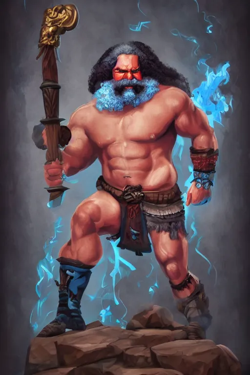 Image similar to buff barbarian karl marx with shining blue tattoos, dungeons and dragons, trending on artstation, award winning, stylized painting, 4 k, 8 k