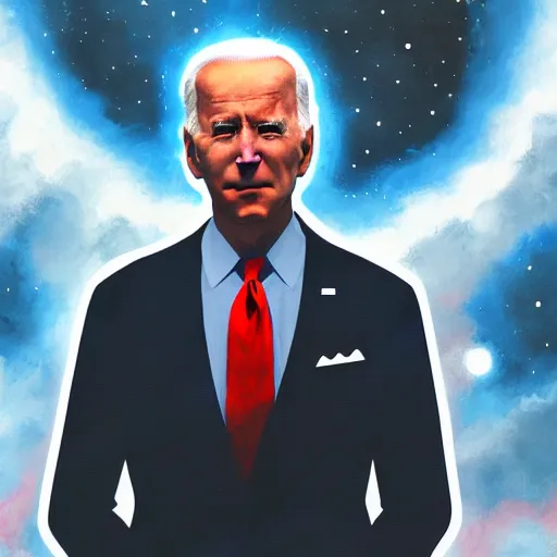 Prompt: dark, evil joe biden standing in front of the collapse of the universe, painting, trending on art station, high quality