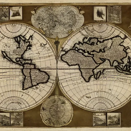 Prompt: 1800s map of the world, parchment, high contrast, high detail