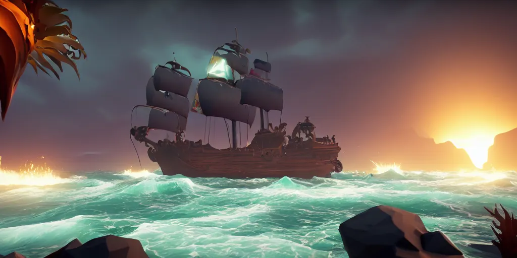 Image similar to sea of thieves screenshot, a chtulhu is visible, storm, unreal engine, digital art