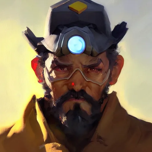 Image similar to Greg Manchess portrait painting of Richard Beebo Russell as Overwatch character, medium shot, asymmetrical, profile picture, Organic Painting, sunny day, Matte Painting, bold shapes, hard edges, street art, trending on artstation, by Huang Guangjian and Gil Elvgren and Sachin Teng