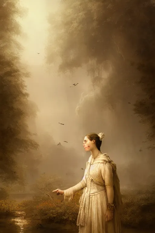 Prompt: breathtaking detailed soft painting of silver time in the sun, through rivers caresses on pepper plains, the hand of the country on my shoulder, rembrandt style, elegant, highly detailed, artstation, concept art, matte, sharp focus, art by tom bagshaw, and greg rutkowski