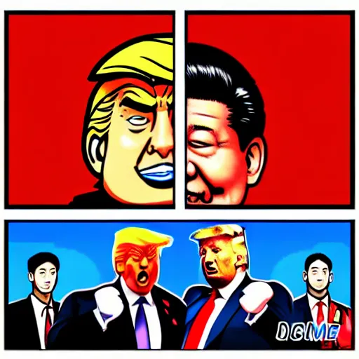 Prompt: xi jinping vs donald trump, street fighter, fight, fistfight, digital art