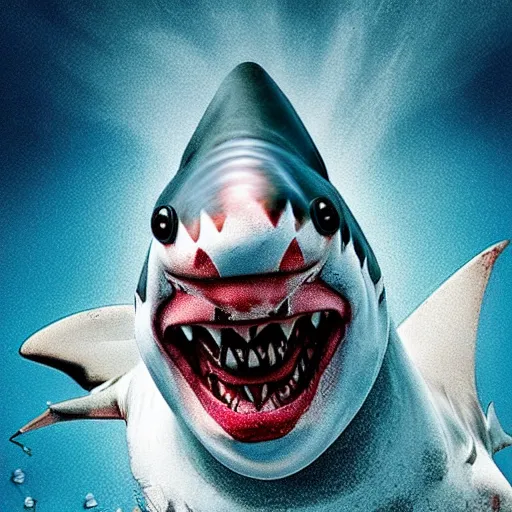 Image similar to photo of a hybrid between a shark and a clown