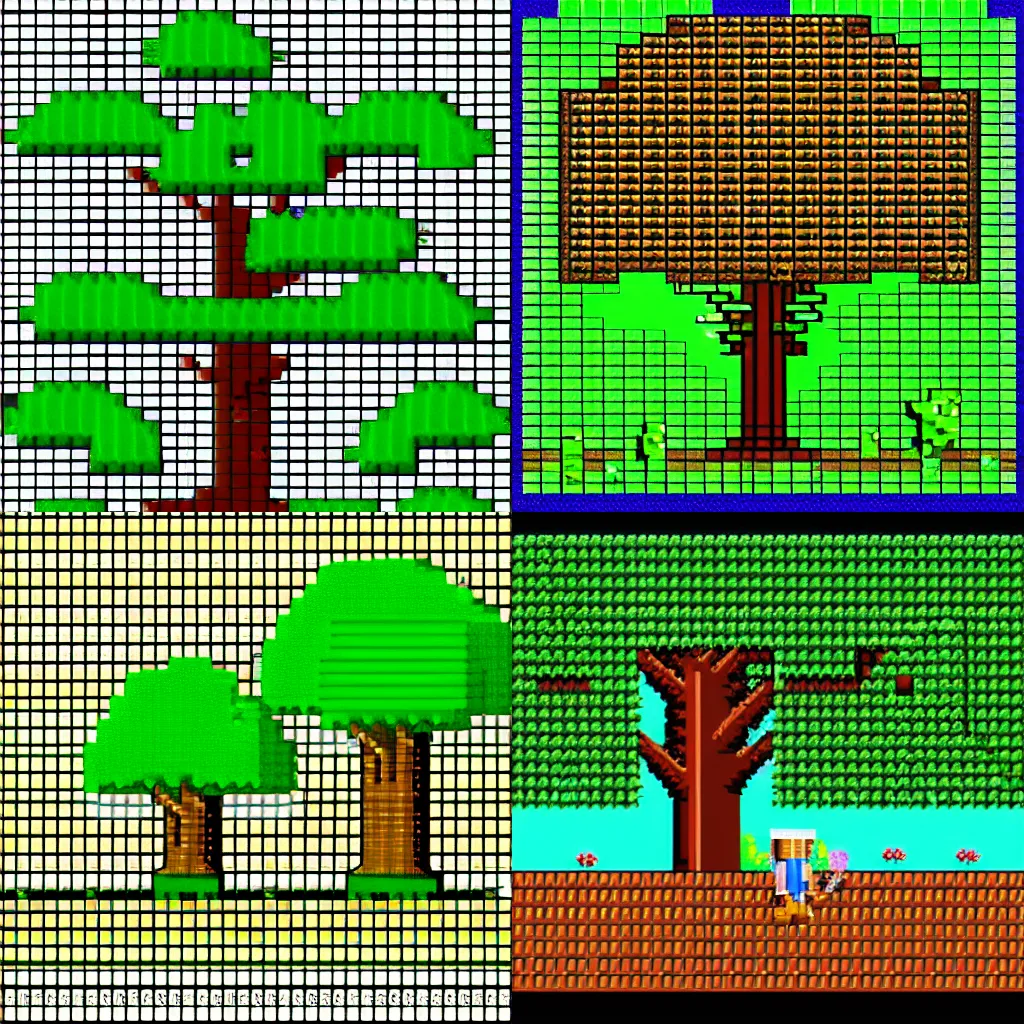 Prompt: big green tree, in the style of pixel art, 8-bit, 16-bit, snes, no grid lines, no screen-door effect, no tiling, Matej ‘Retro’ Jan, sprite, clean blocks, classic RPG