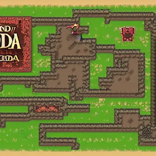 Prompt: Legend of Zelda, full map stylized 2d