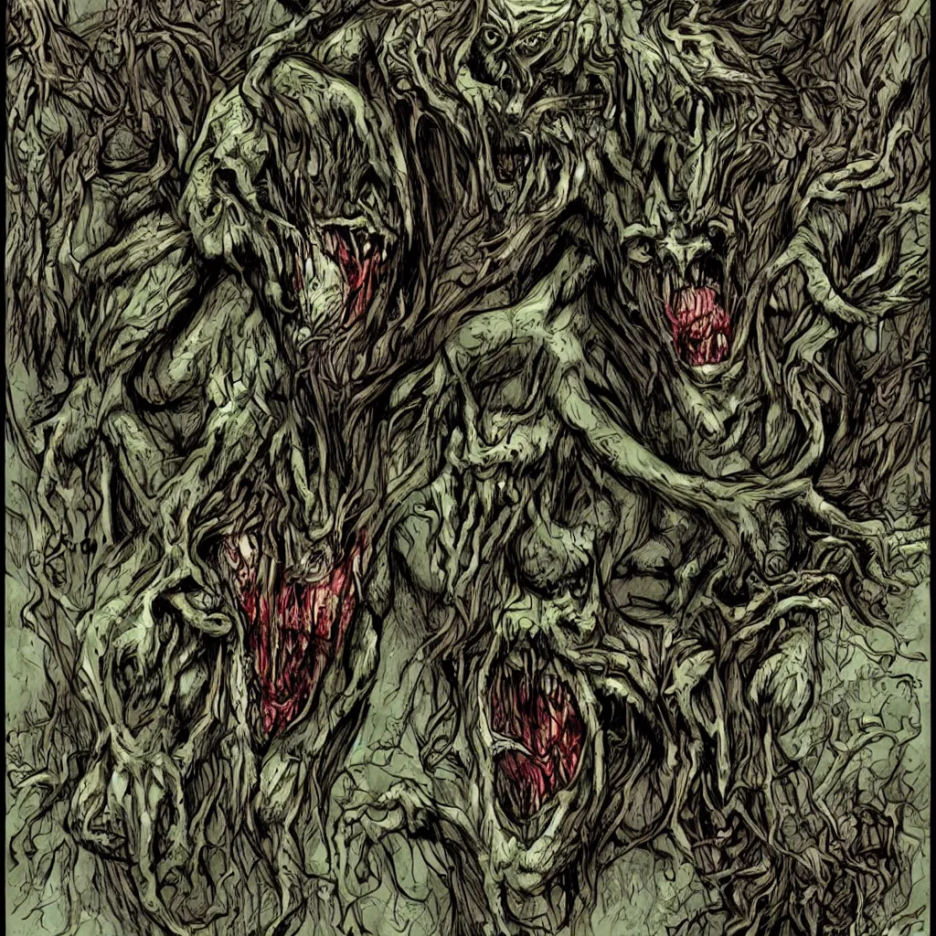 Prompt: forest, horrifying creature, necro, necromorph, fangs