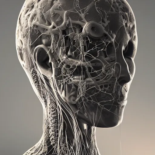 Image similar to biocomputer human organ inside a bio - neural network made like antique lace, in a biomechanical cave forest, environment, matte painting, diffused lighting, highly detailed cinematic, atmosphere, diffused lighting, highly detailed digital art, trending on artstation, depth of field, wide angle