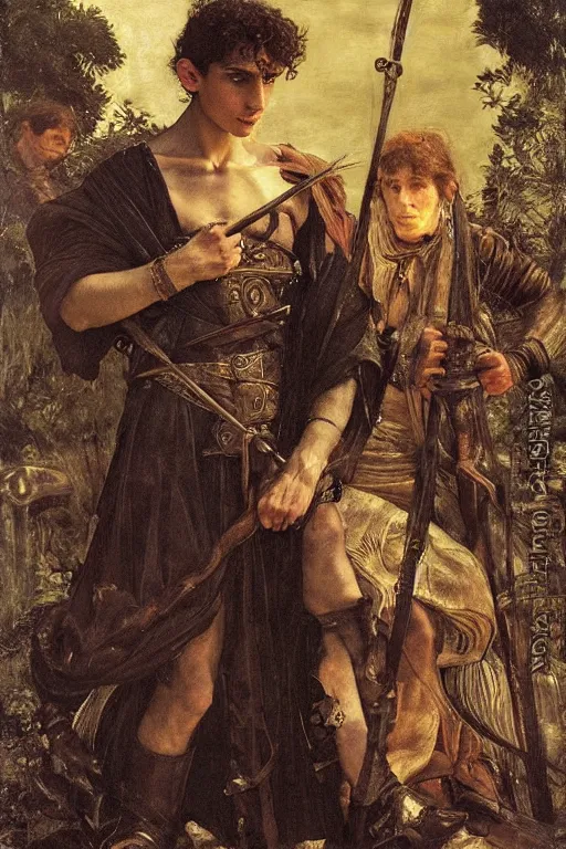 Image similar to timothee chalamet as a bandit king, god of the forge by edgar maxence and caravaggio and michael whelan and delacroix