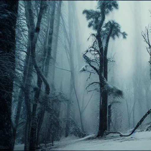 Prompt: an invisible warping vortex in the middle of the woods, winter, snow, cold cinematic, hbo, dramatic, ARRI, 4k, highly detailed