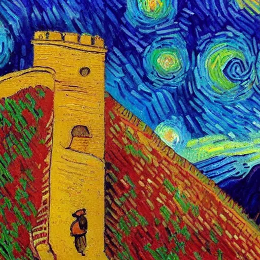 Image similar to Great Wall, Van Gogh-style oil painting