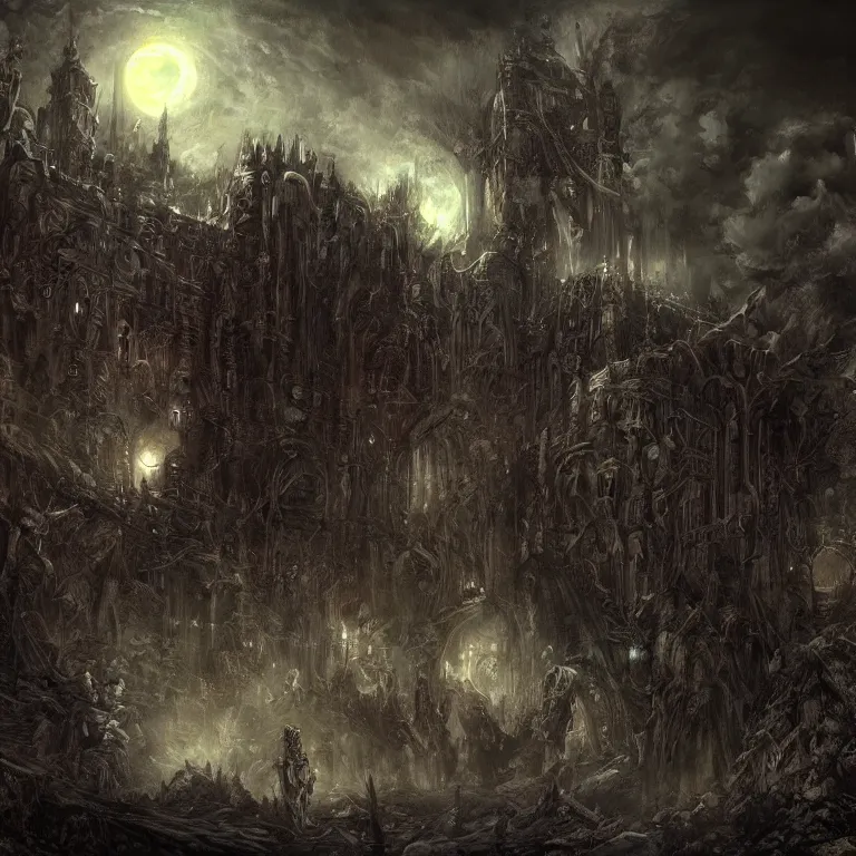 Image similar to the night of doom, despairpunk, dark world, wallpaper fantasy art