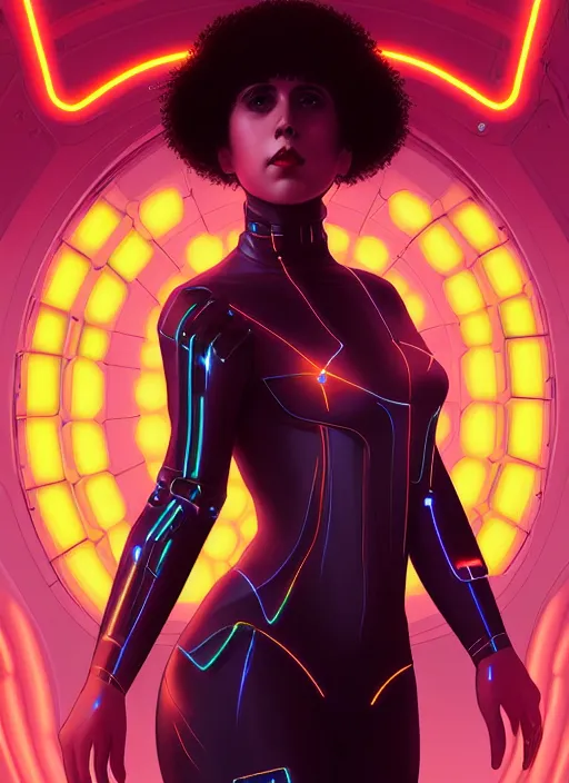 Image similar to symmetry portrait of poly styrene, sci - fi, tech wear, glowing lights intricate, elegant, highly detailed, digital painting, artstation, concept art, smooth, sharp focus, illustration, art by artgerm and greg rutkowski and alphonse mucha