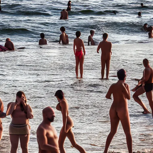 Prompt: people bathing on the beach.